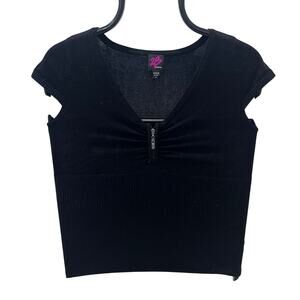 2B Bebe Women's XS Black Zipper V-neck Short Sleeve Fitted Sweater Top